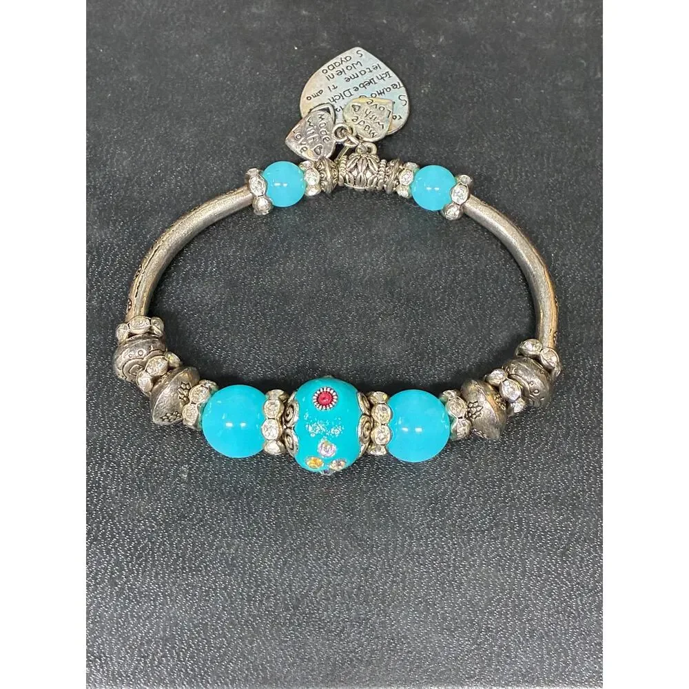 Turquoise Charm Bracelet with “I Love You” Heart Charms – Made with Love, Boho